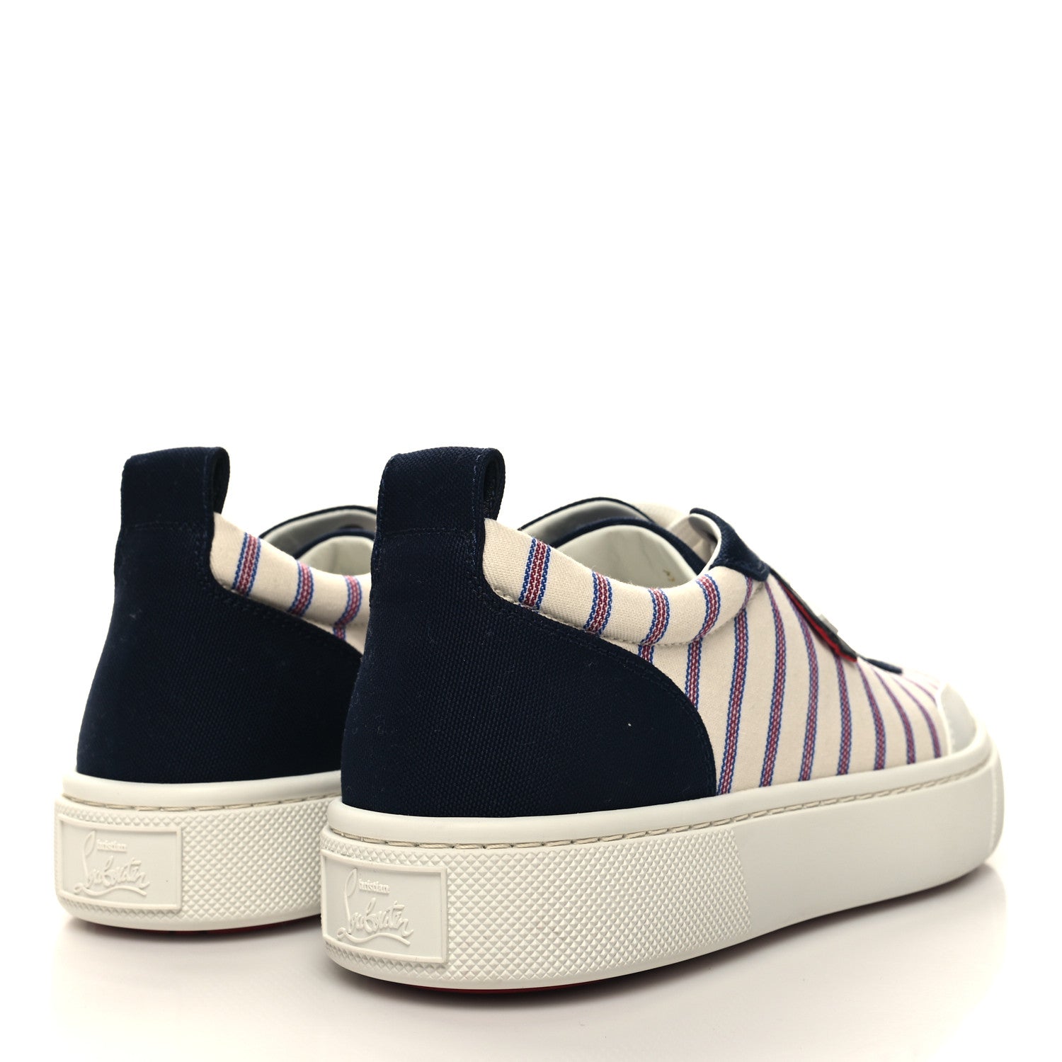 Christian Louboutin Toile Calfskin Simplerui Stripe Flat Sneakers 38.5 White Blue 4 of 8