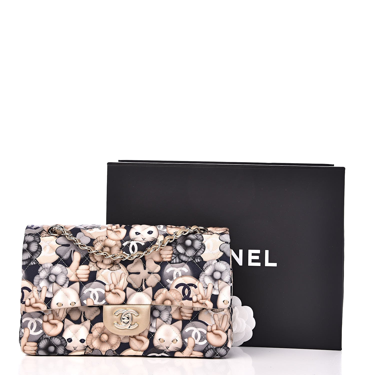 Chanel Nylon Quilted Medium Cat Emoticon Double Flap Navy Gold 11 of 11