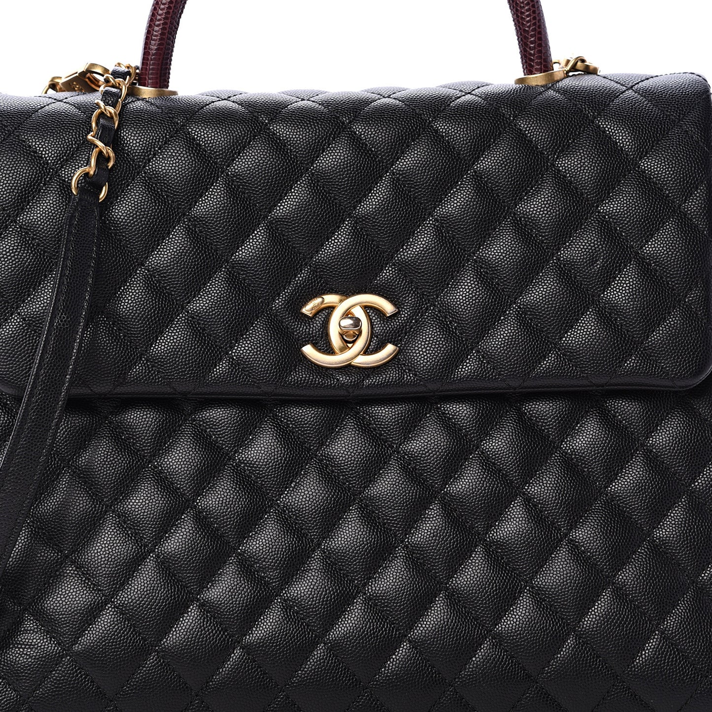 Caviar Lizard Quilted Large Coco Handle Flap Black