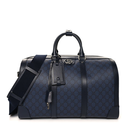 Gucci GG Supreme Monogram Textured Dollar Calfskin Medium Savoy Duffle Bag Blue Black 1 of 11