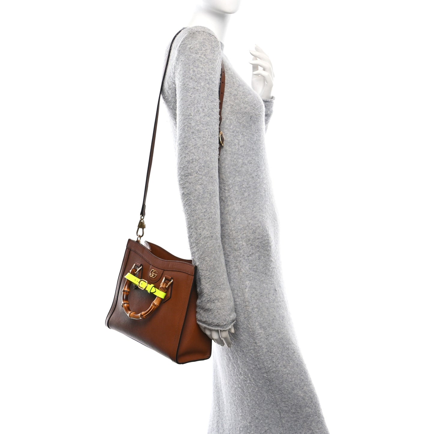 Wonka Grain Calfskin Small Diana Tote Bag Cuir Yellow Fluo