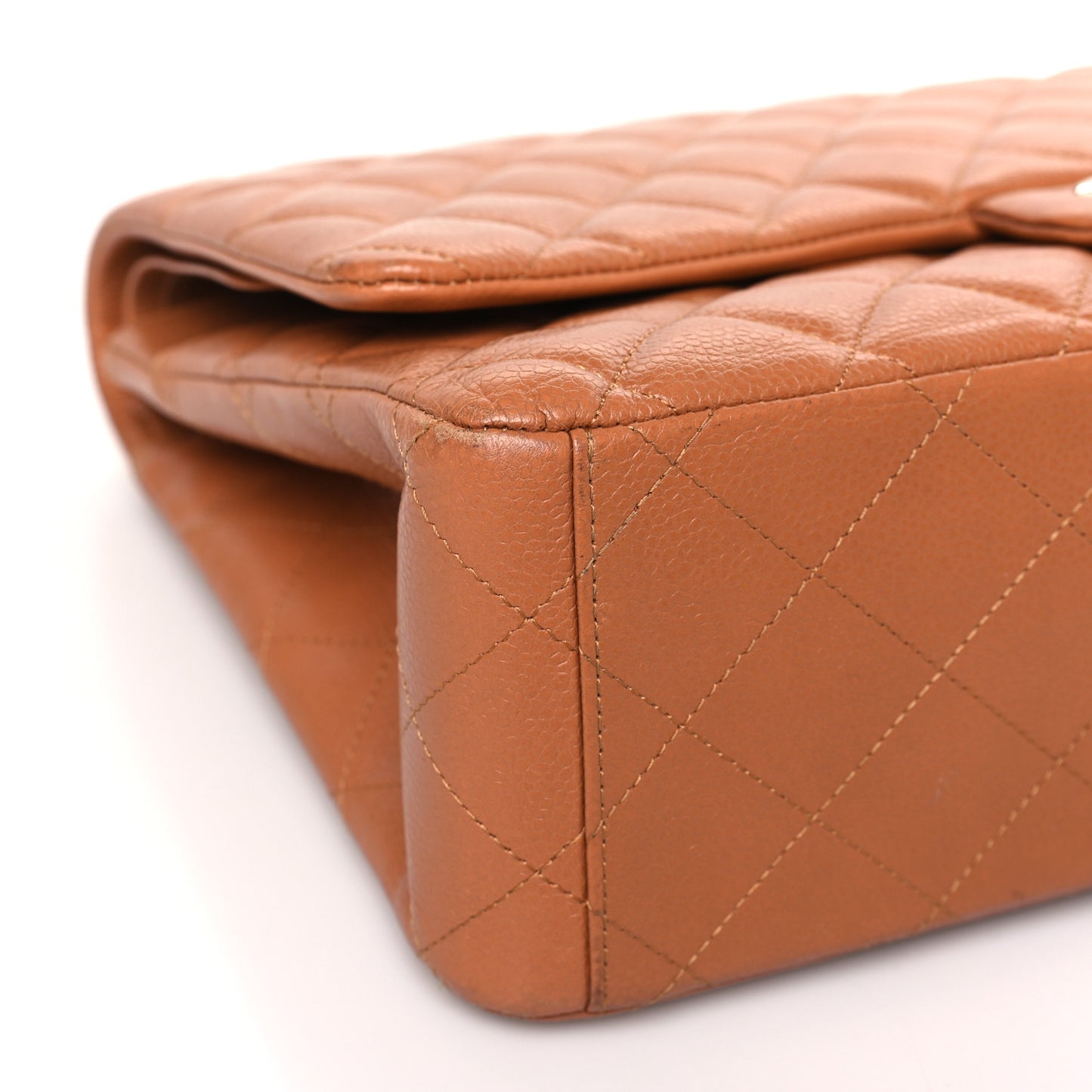 Caviar Quilted Maxi Double Flap Light Brown