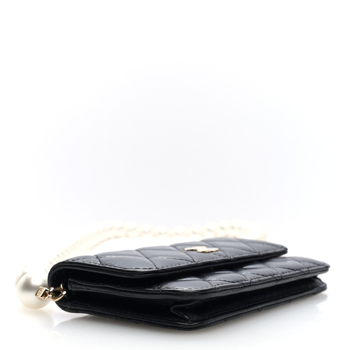 Calfskin Quilted Maxi Pearls Clutch With Chain Black