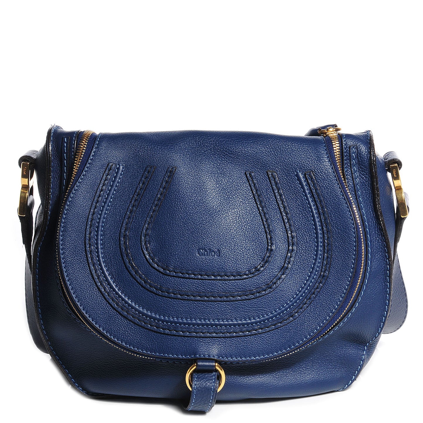 Calfskin Medium Marcie Round Crossbody Bag Royal Navy