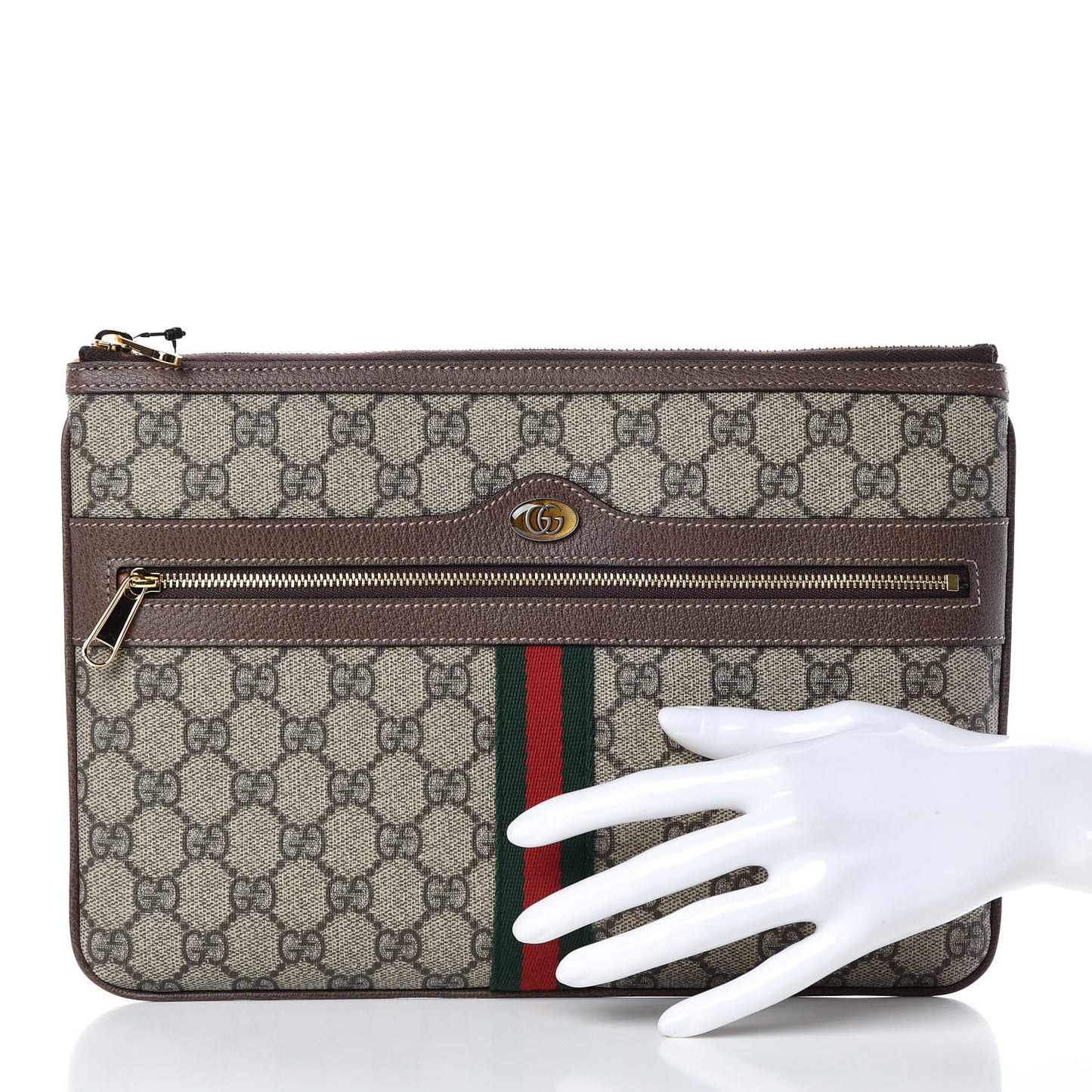 GG Supreme Monogram Large Ophidia Pouch Clutch Brown