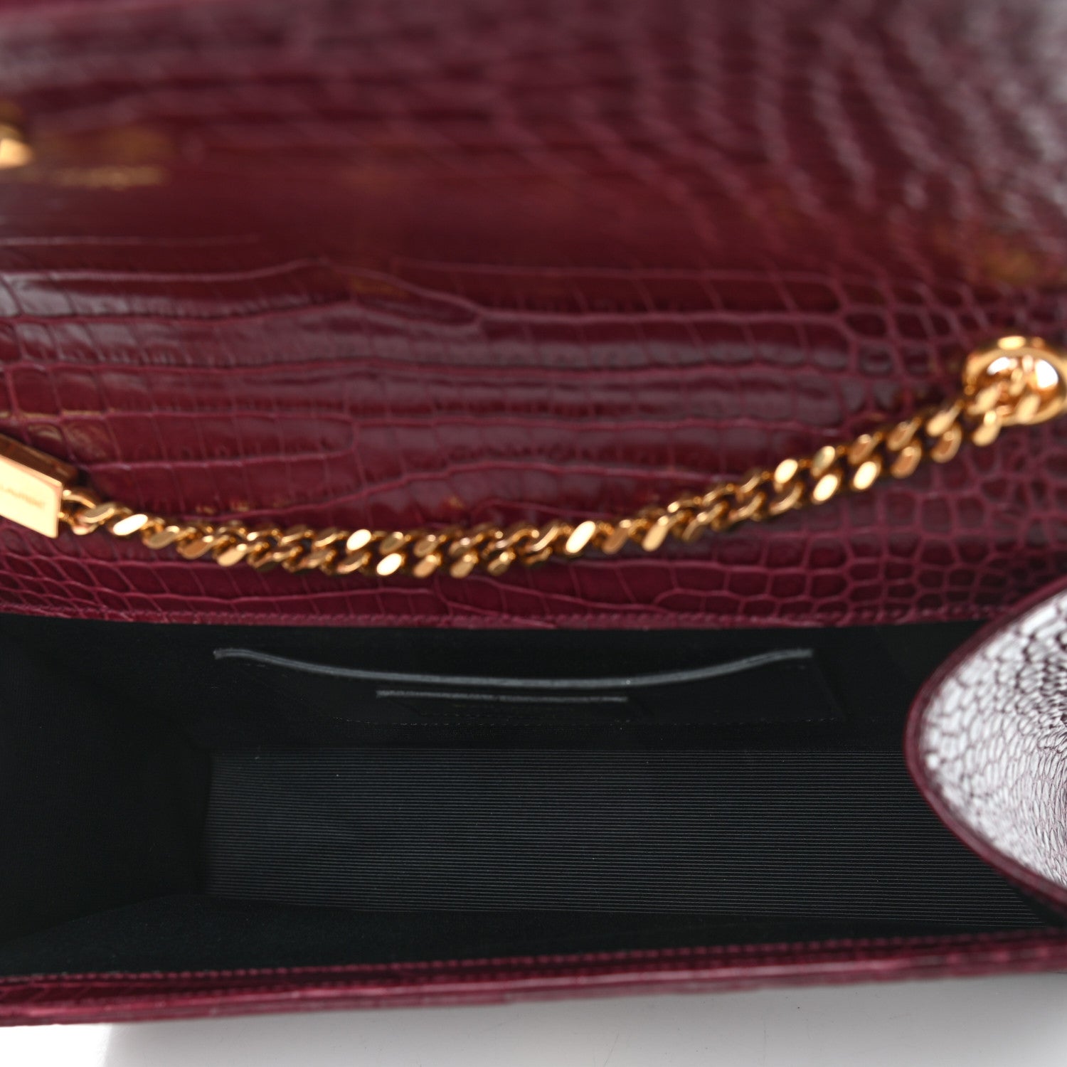 Saint Laurent Calfskin Crocodile Embossed Medium Classic Monogram Kate Tassel Satchel Dark Red 6 of 7