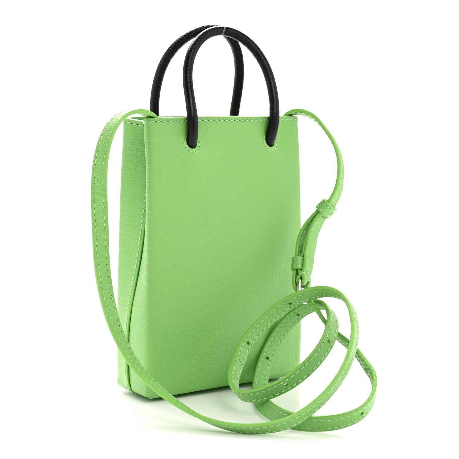 Balenciaga Squared Calfskin Logo Shopping Phone Holder Bag Light Green Fuchsia 3 of 10