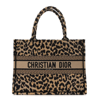 Christian Dior Canvas Mizza Embroidered Medium Leopard Book Tote Beige 1 of 10