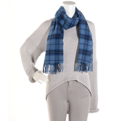 Burberry Cashmere Giant Check Fringe Scarf Blue 2 of 4