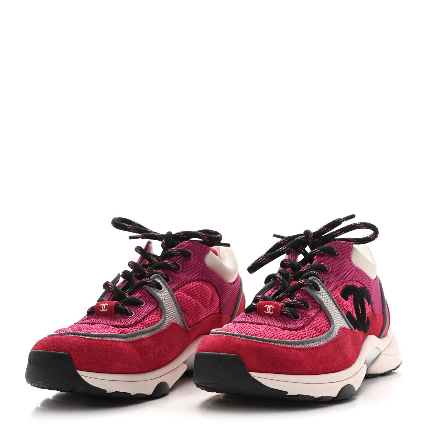 Mesh Suede Calfskin Grained Calfskin Womens CC Sneakers 38 Dark Pink Silver