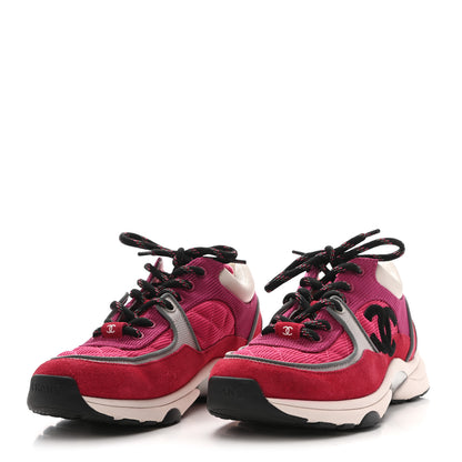 Chanel Mesh Suede Calfskin Grained Calfskin Womens CC Sneakers 38 Dark Pink Silver 5 of 14