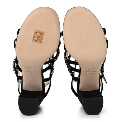 Chanel Suede Chain Sandals 38.5 Black 5 of 9