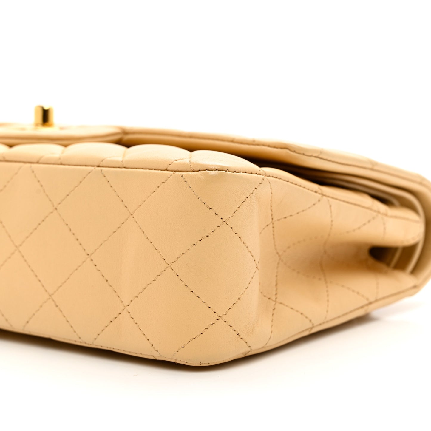 Lambskin Quilted Medium Double Flap Beige