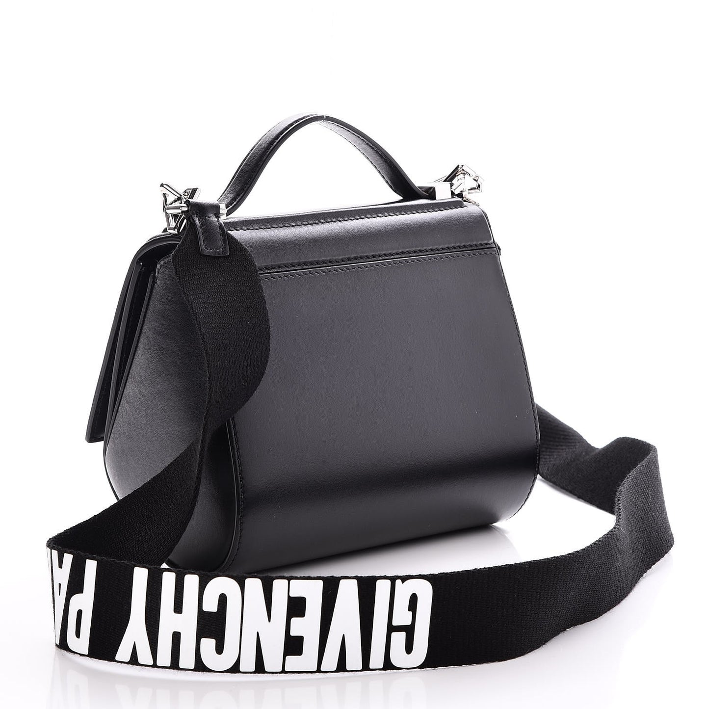 Calfskin Mini Pandora Box Logo Strap Crossbody Bag Black