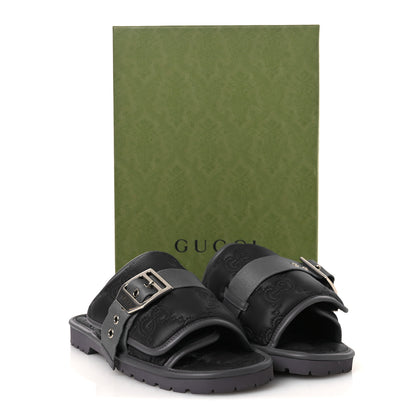Gucci Nylon Calfskin GG Matelasse Mens Slide Sandals 11 Blue Grey 10 of 10