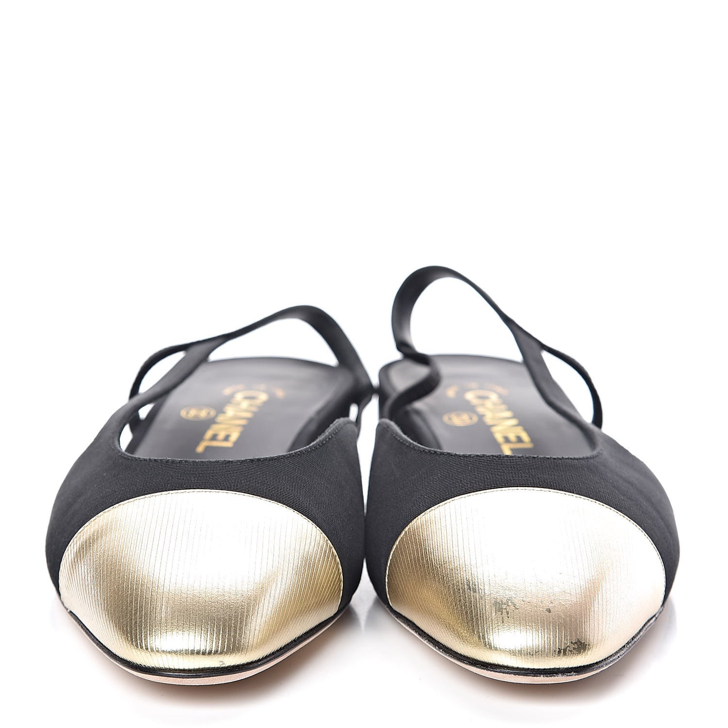 Grosgrain Cap Toe CC Slingback Pumps 39 Black Gold