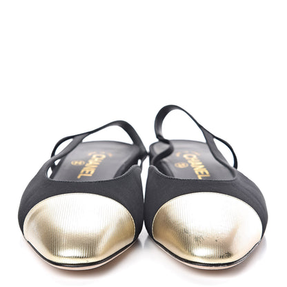 Chanel Grosgrain Cap Toe CC Slingback Pumps 39 Black Gold 2 of 10