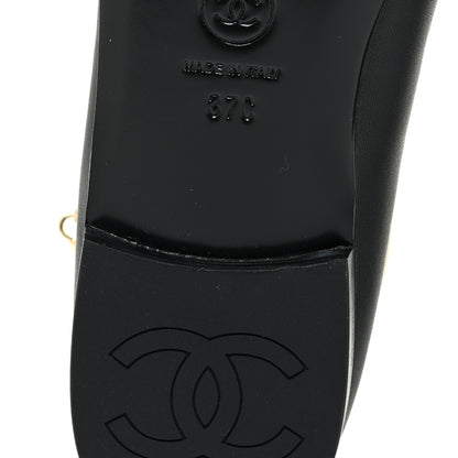 Chanel Lambskin Patent Calfskin Cap Toe Ankle Chain Ballerina Flats 37 Black 8 of 12