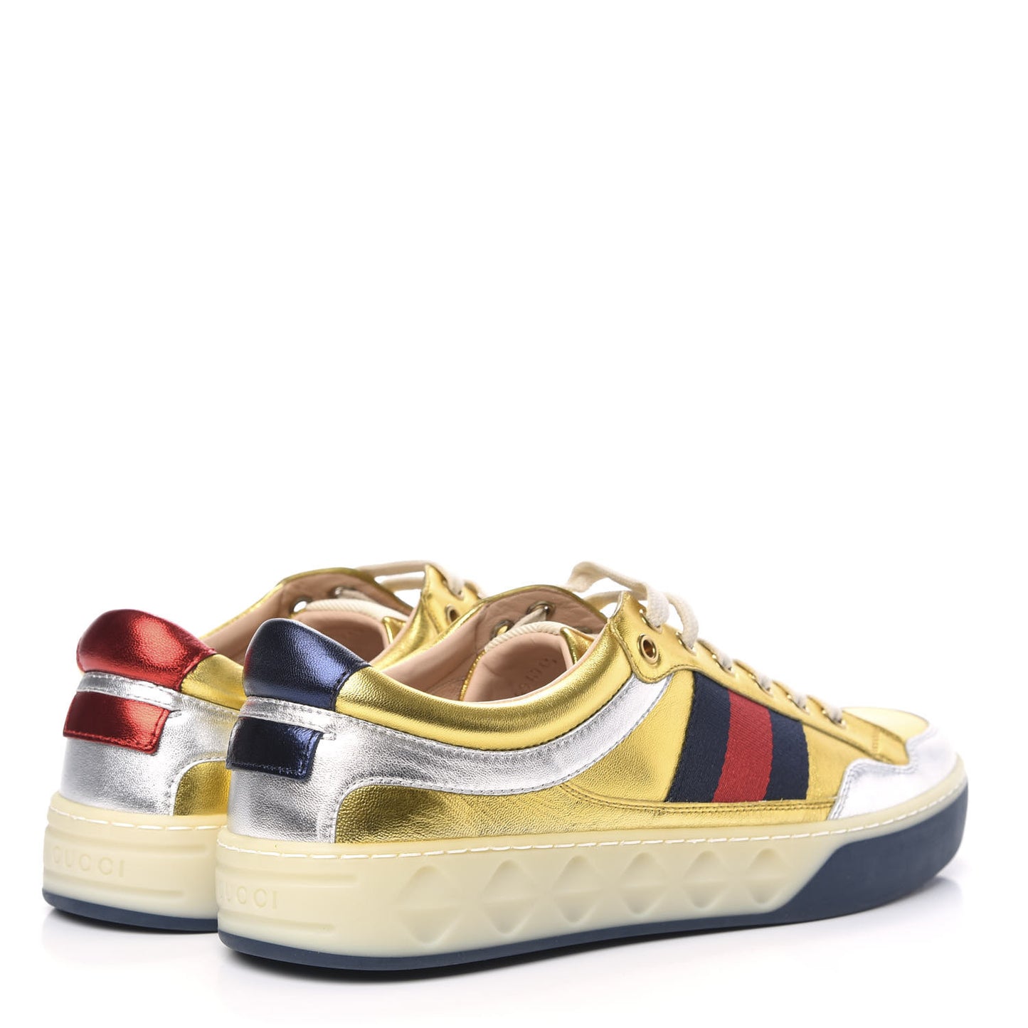 Metallic Nappa Web Mens Low Top Sneakers 8 Argento Oro Vecchio