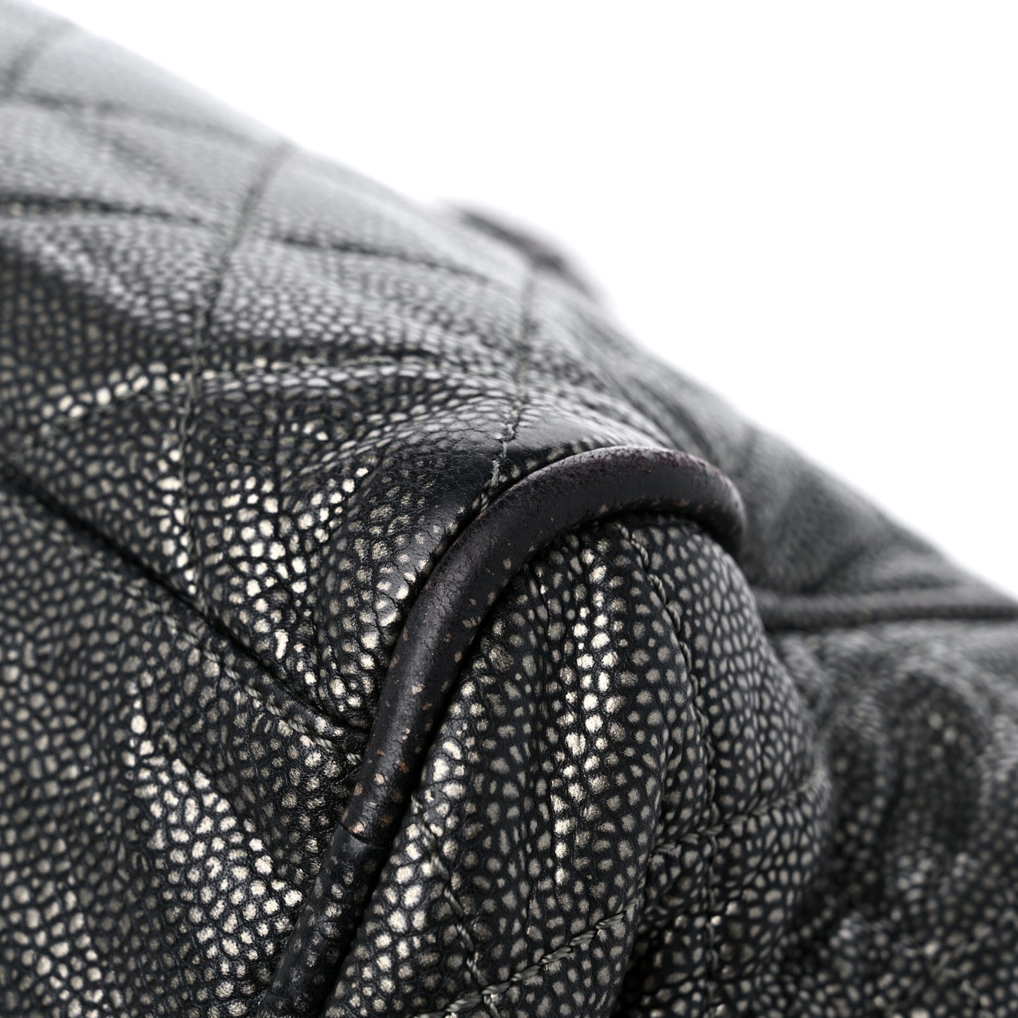 Metallic Caviar Quilted Timeless Accordion Flap Dark Silver