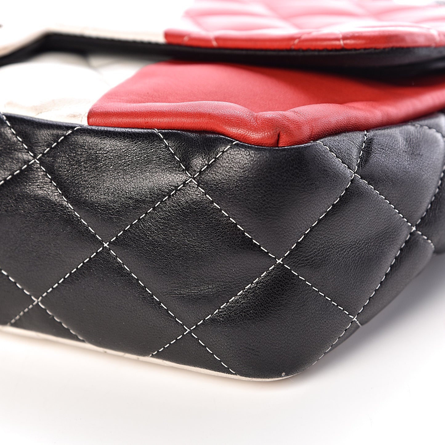 Lambskin Quilted Colorblock Jumbo Double Flap Black White Red