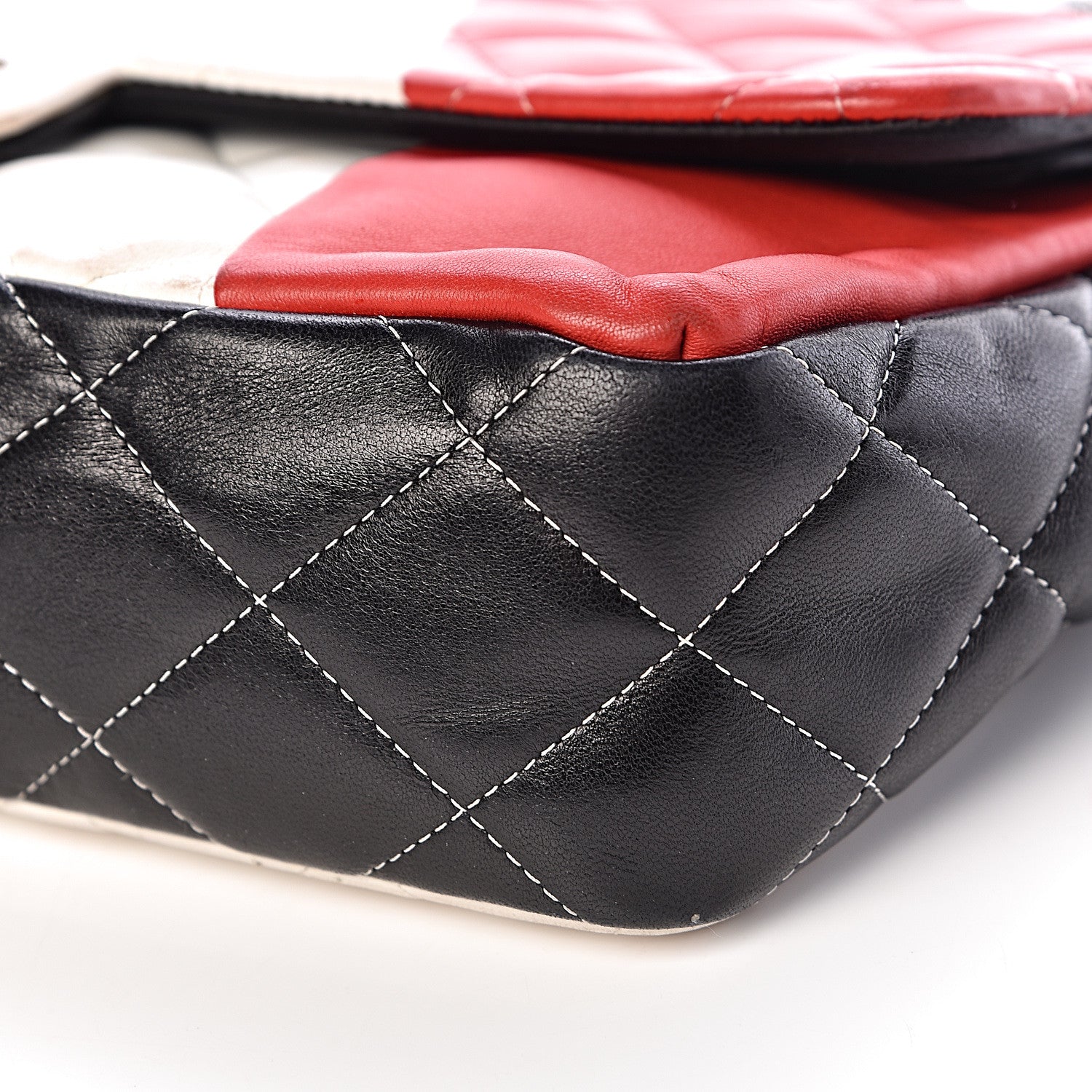 Chanel Lambskin Quilted Colorblock Jumbo Double Flap Black White Red 10 of 19