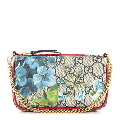 Gucci GG Supreme Monogram Blooms Mini Chain Bag Beige Blue Navy Hibiscus Red 1 of 7