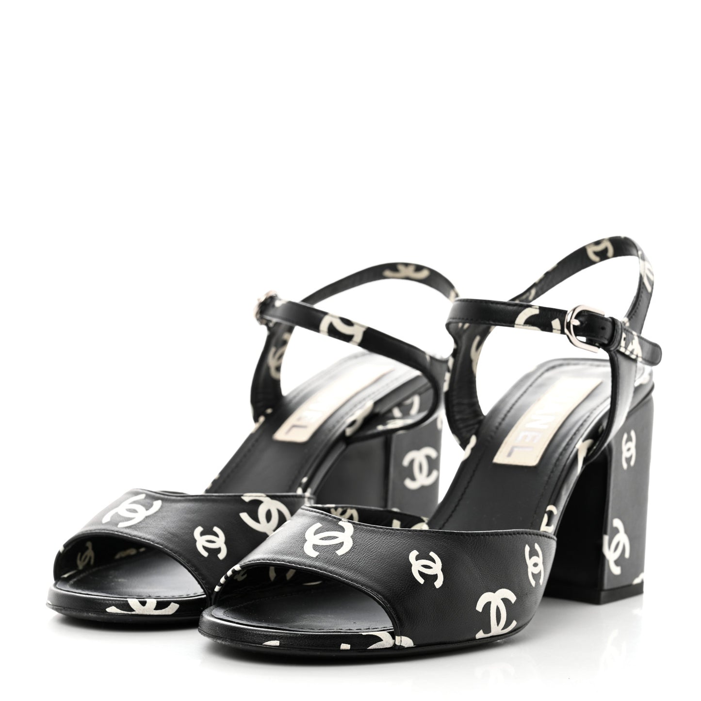 Printed Lambskin CC Sandals 39.5 Black White
