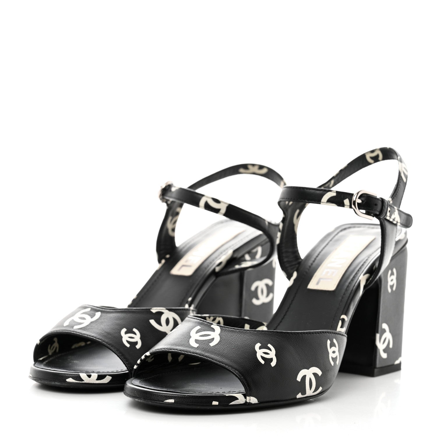 Chanel Printed Lambskin CC Sandals 39.5 Black White 3 of 8