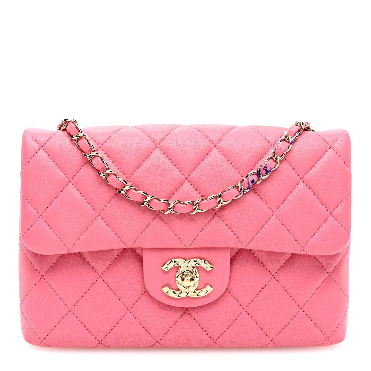 Lambskin Quilted CC Pocket Clutch With Chain Pink