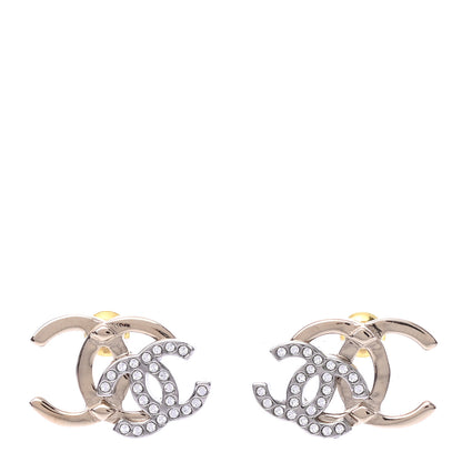 Chanel Crystal Double CC Earrings Gold Silver 1 of 4