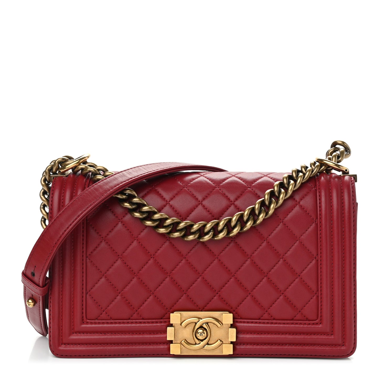 Lambskin Quilted Medium Boy Flap Dark Red