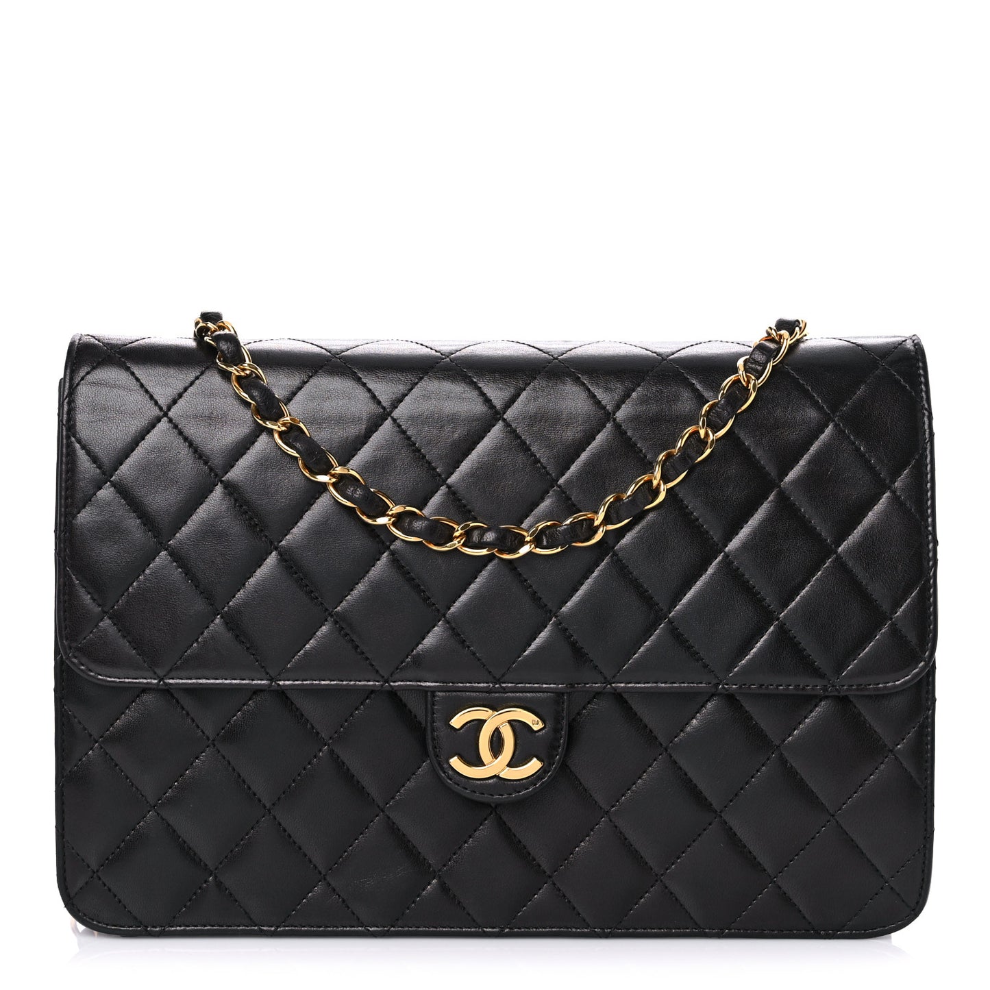 Lambskin Quilted Medium Single Flap Black
