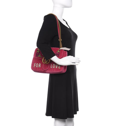 Gucci Velvet Matelasse Blind for Love Embroidered Medium GG Marmont Shoulder Bag Light Raspberry Rose Multicolor 2 of 11