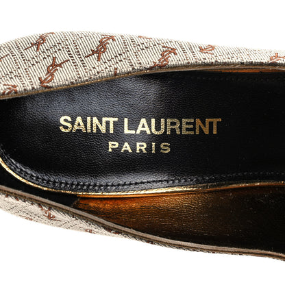 Saint Laurent Silk Blend Monogram Lola Cap Toe Pumps 37 Beige 7 of 11