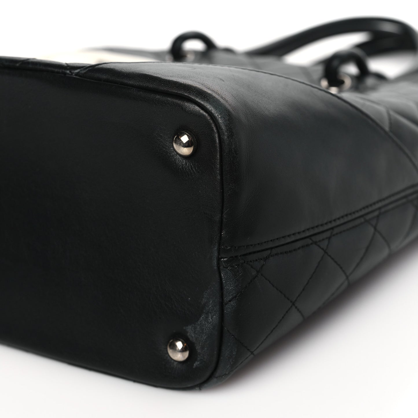 Calfskin Quilted Medium Cambon Tote Black White