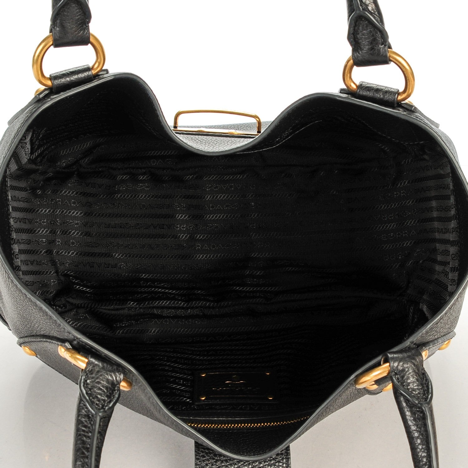 Prada Vitello Daino Pushlock Tote Black 5 of 8