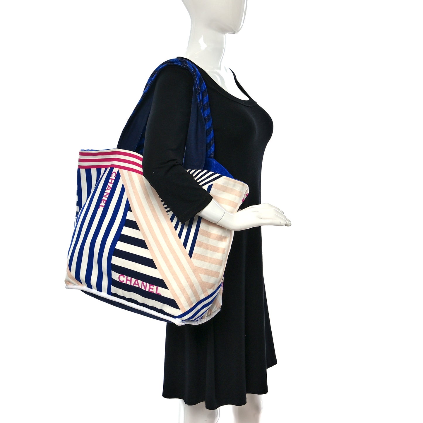 Terry Cloth Cotton La Pausa Bay Reversible Beach Tote Blue