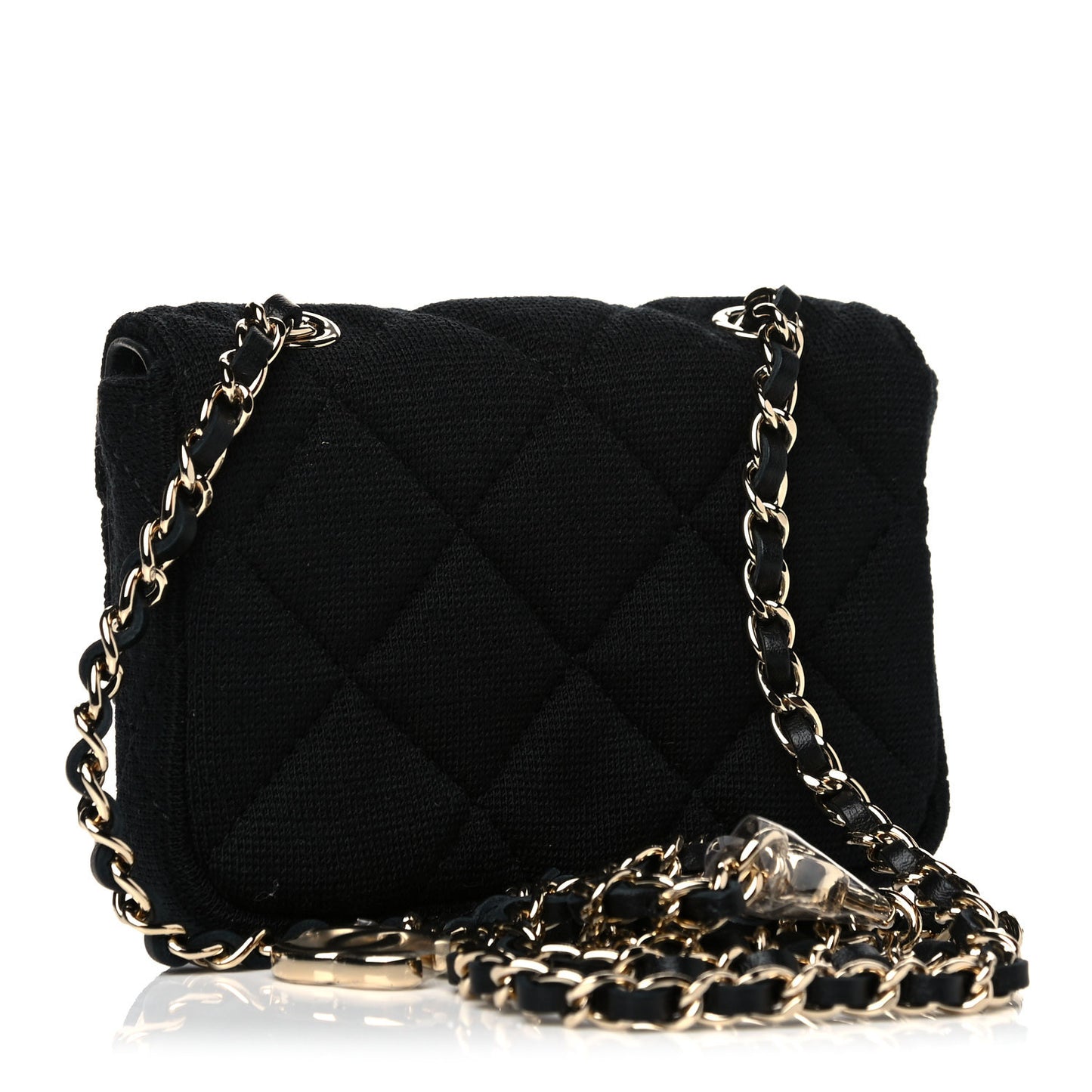 Jersey Quilted Flap Chain Waist Bag Black