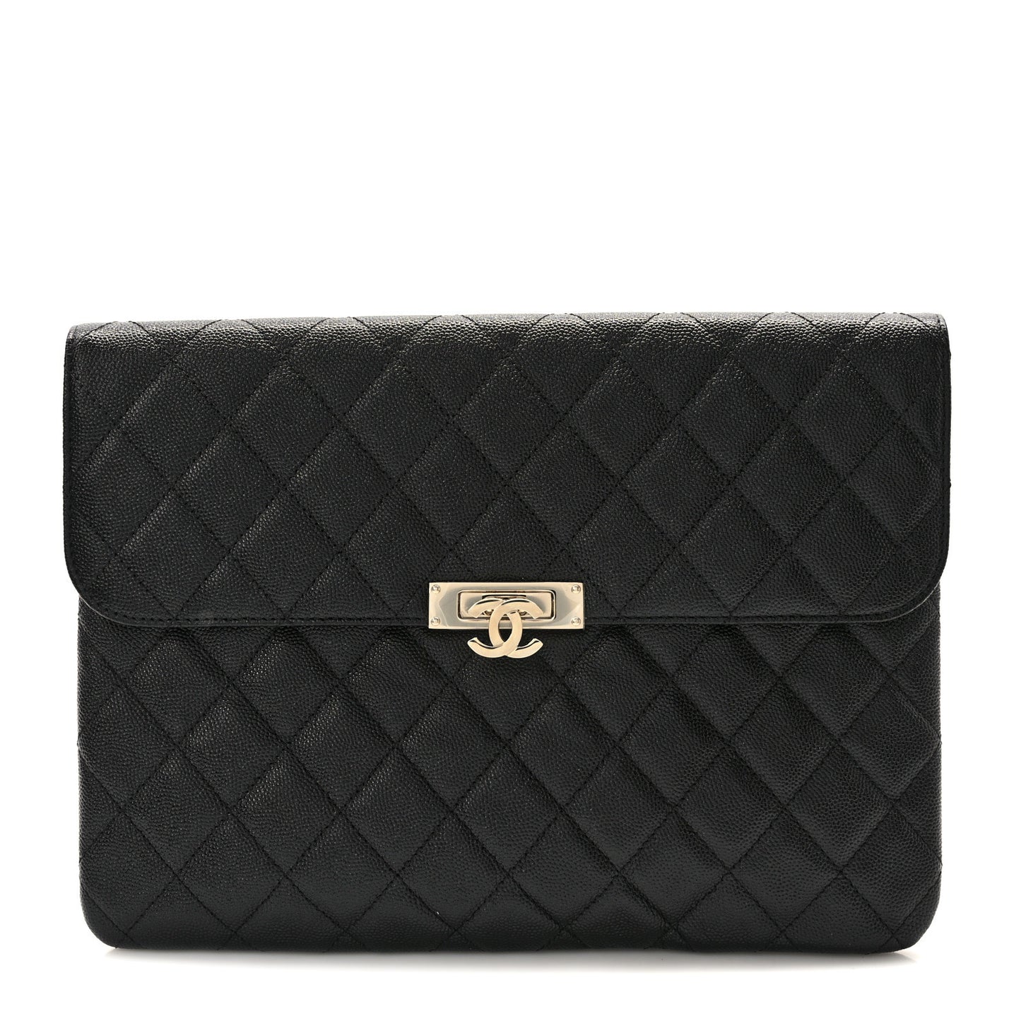 Caviar Quilted Medium Golden Class Pouch Black