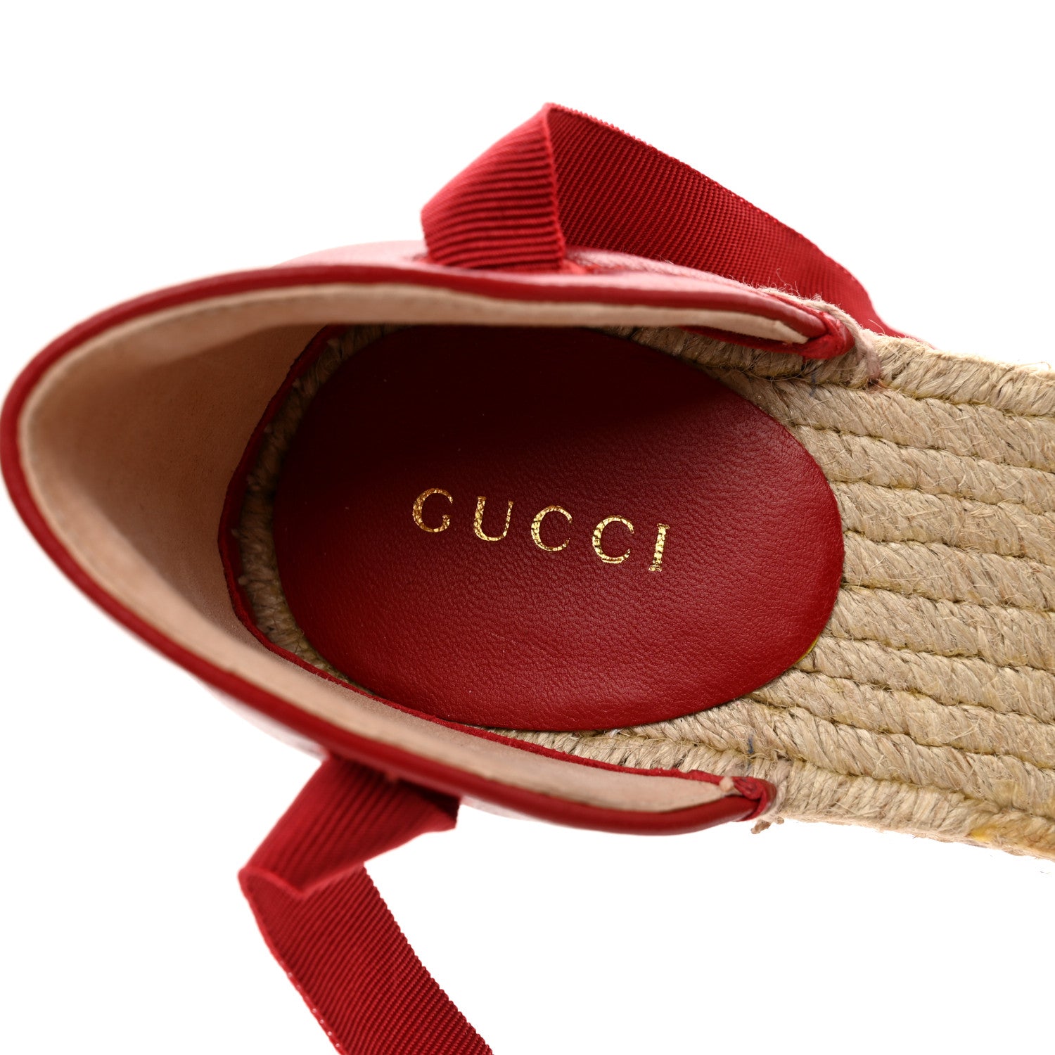Gucci Nappa Matelasse GG Marmont Ankle Wrap Platform 35/120mm Espadrille Wedges 38 Hibiscus Red 7 of 8
