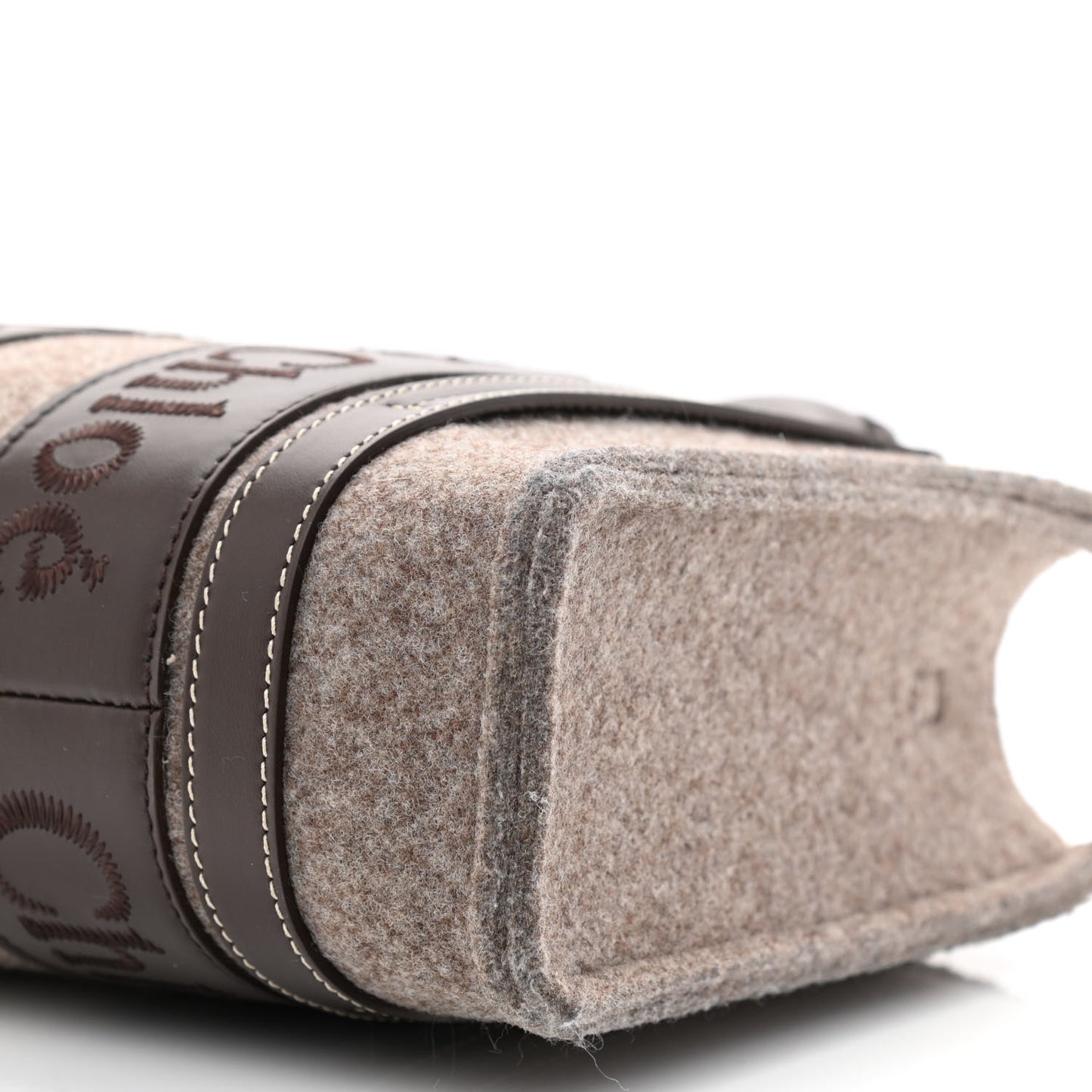 Felt Calfskin Small Woody Ribbon Tote With Strap Deep Beige