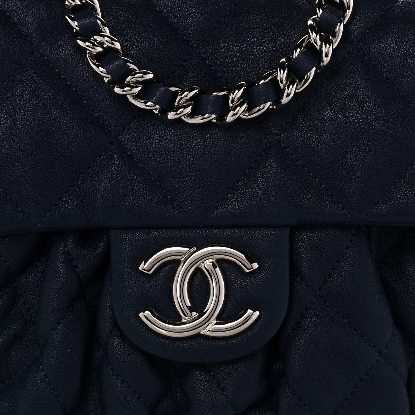 Washed Lambskin Quilted Mini Chain Around Flap Navy