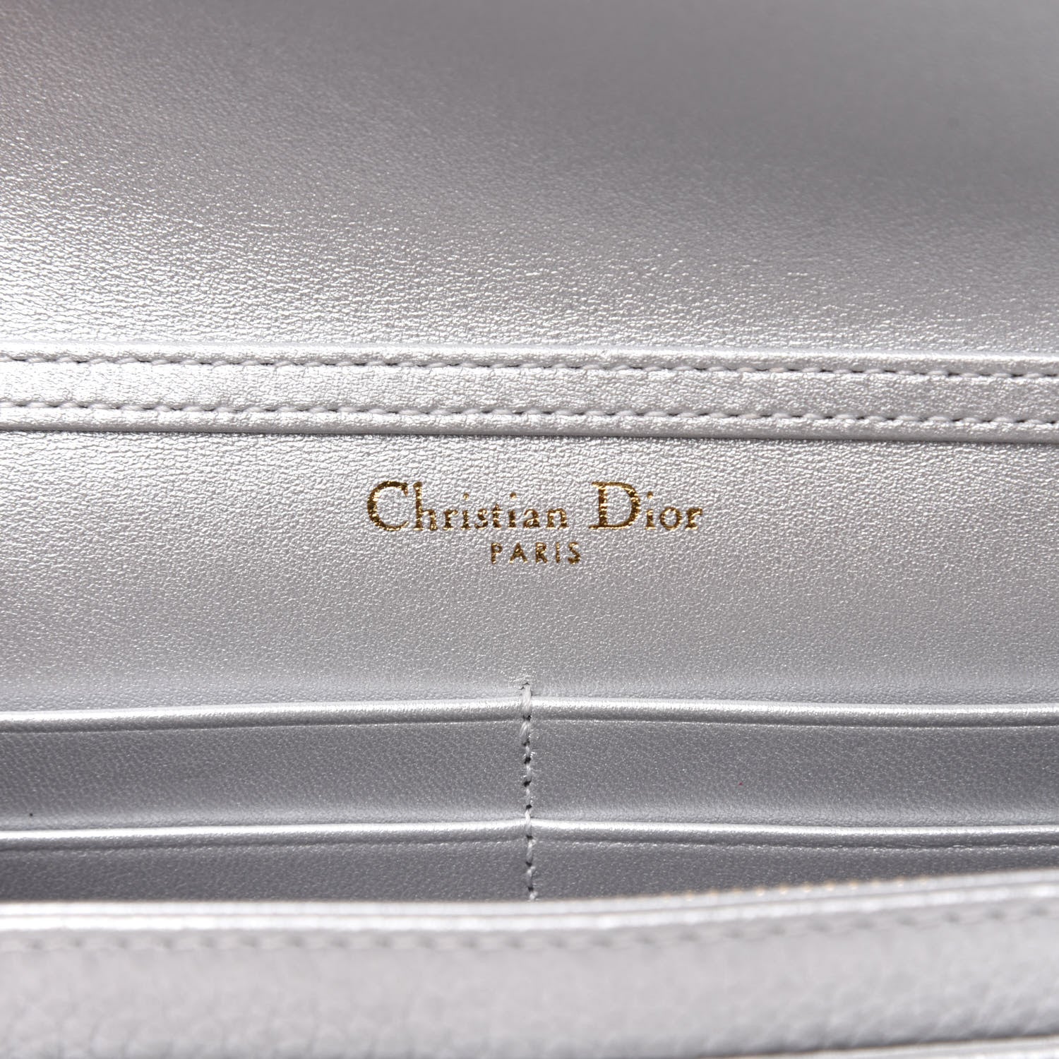 Christian Dior Metallic Grained Calfskin Diorama Wallet on Chain Pouch Silver 8 of 11
