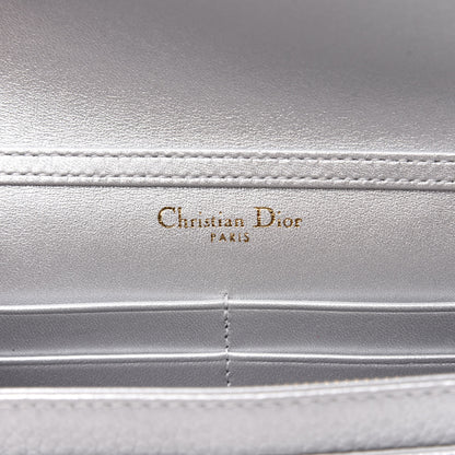 Christian Dior Metallic Grained Calfskin Diorama Wallet on Chain Pouch Silver 8 of 11