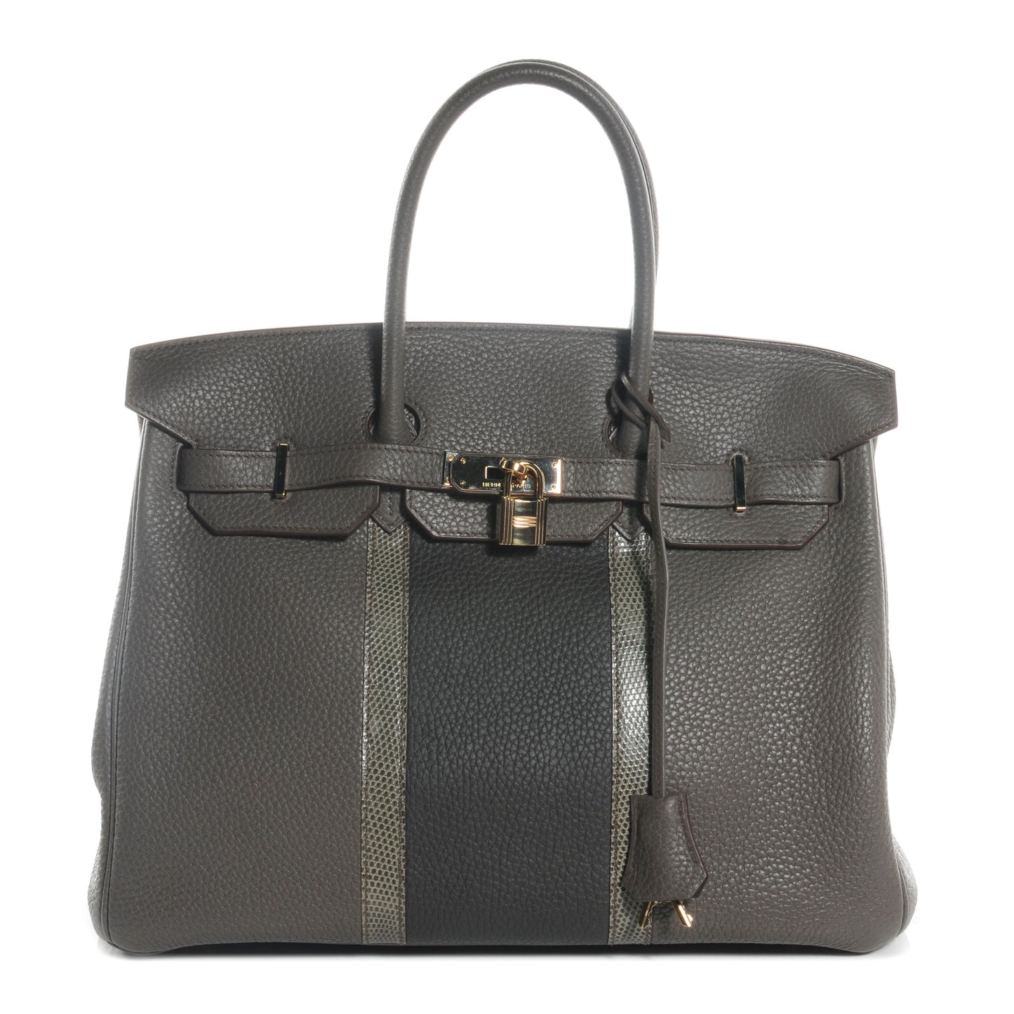 Taurillon Clemence Lizard Club Birkin 35 Etain