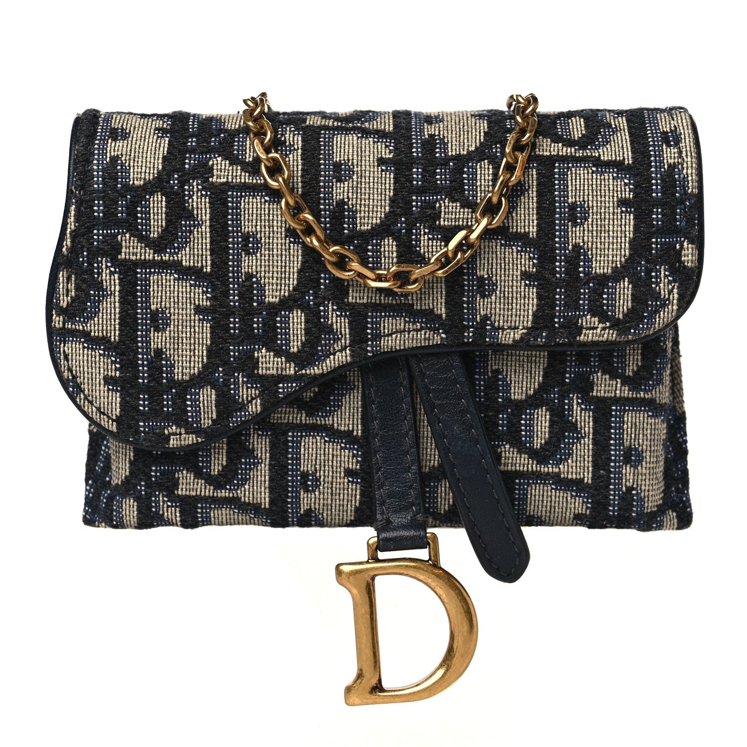 Christian Dior Oblique Nano Saddle Chain Pouch Blue 1 of 10
