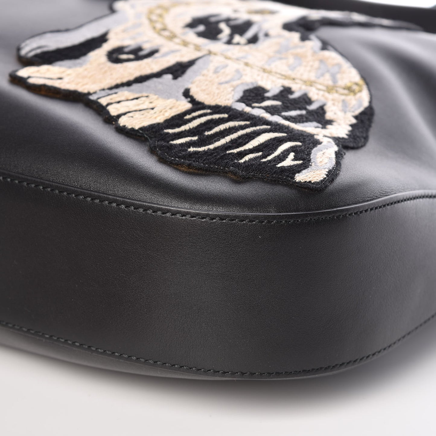 Calfskin Web Dog Embroidered Large Dionysus Hobo Black