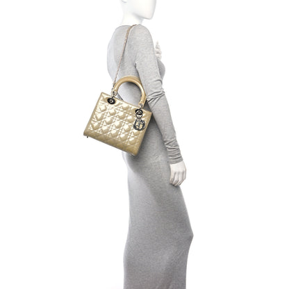 Christian Dior Patent Cannage Studded Double Strap Medium Lady Dior Beige 2 of 16