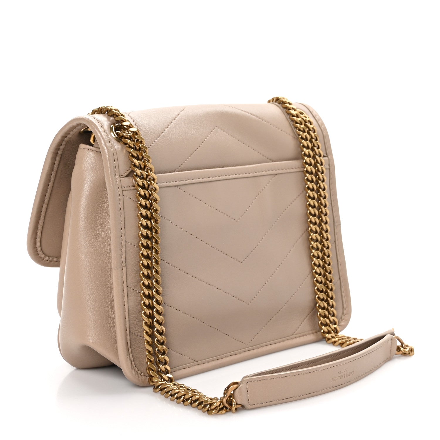 Saint Laurent Lambskin Matelasse Monogram Baby Niki Chain Satchel Dark Beige 3 of 11